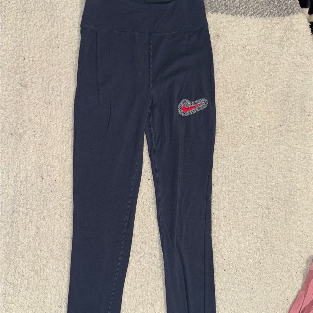 Nike Dark Blue Leggings with Red Swoosh girls